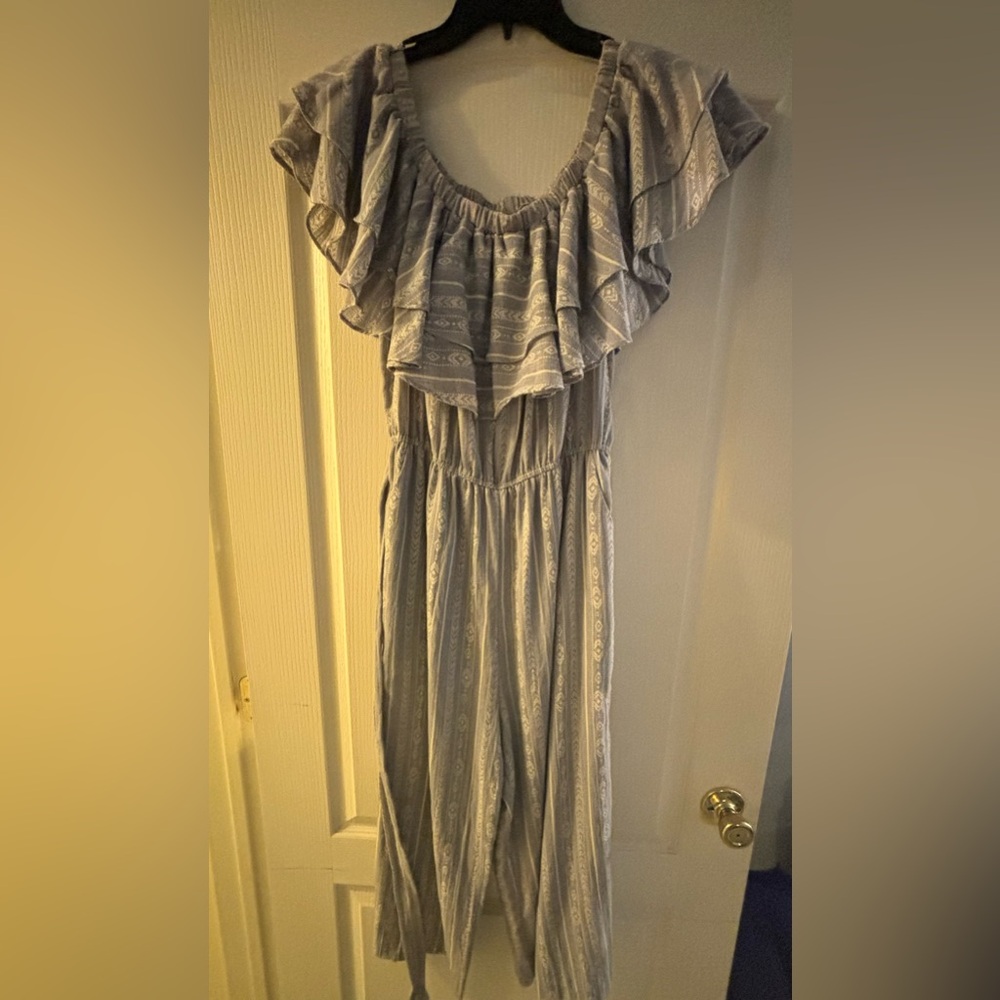 Sadie & Sage Gray Off Shoulder Asymmetrical Jumpsuit